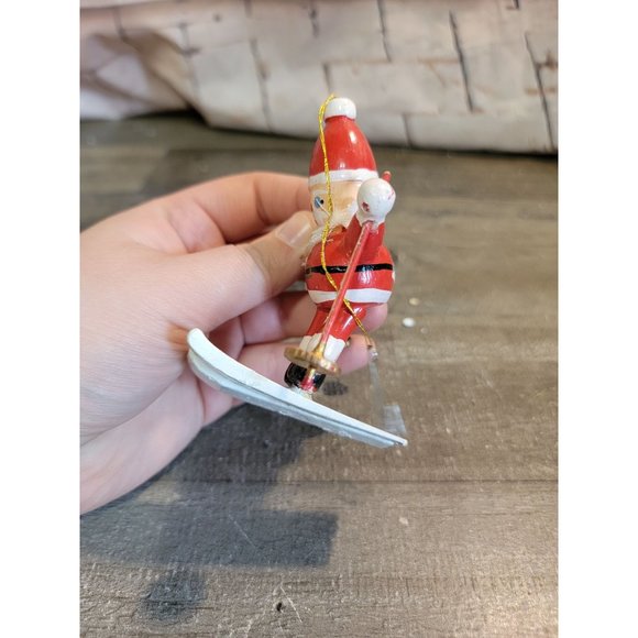 Wooden Santa Claus AS IS skiing vacation Xmas ornament decor - Picture 3 of 6